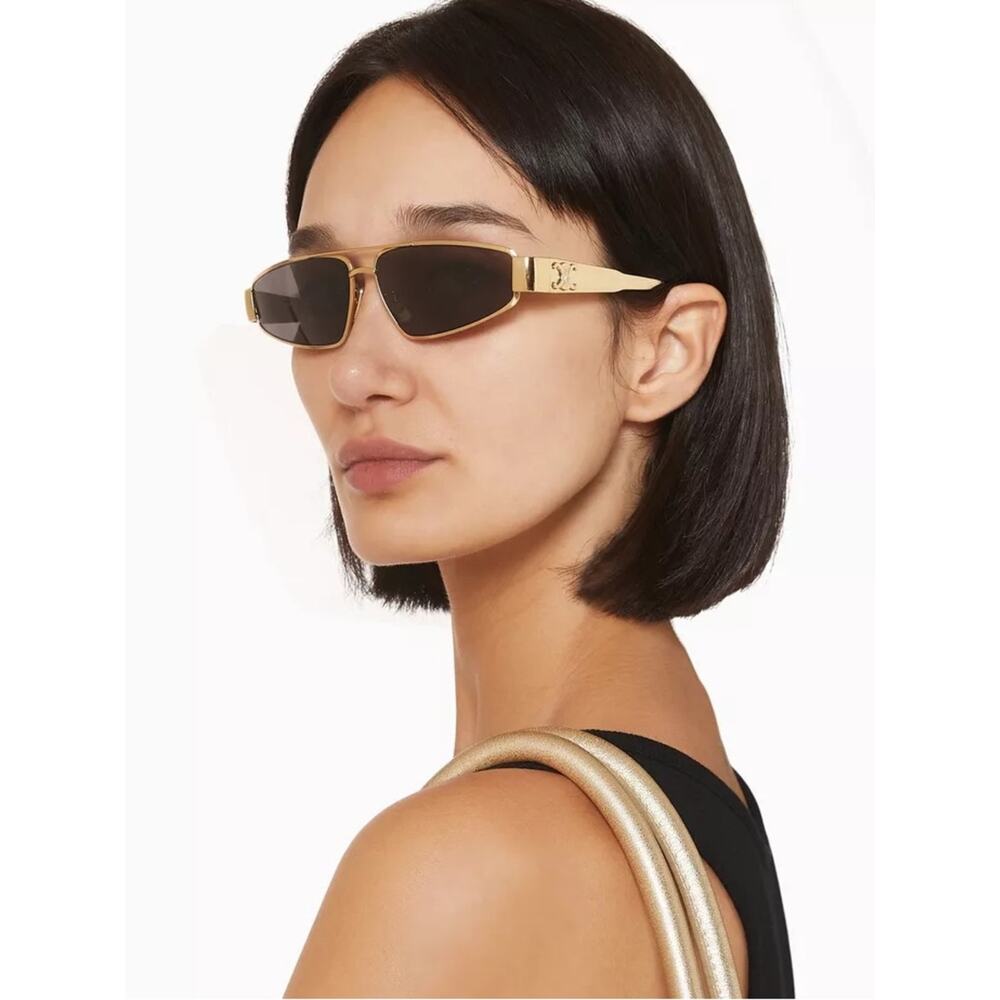 NEW!! CELINE CL40318U 30A Gold Metal Frame Sunglasses Gray Lenses Authentic